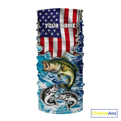 American Flag Largemouth Bass Fishing blue sea camo custom long sleeves performance fishing shirts NQS11190