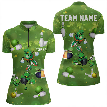 Funny Green shamrock Lucky Bowling Shirts for Women Custom St Patrick Day Team bowling jerseys NQS9325