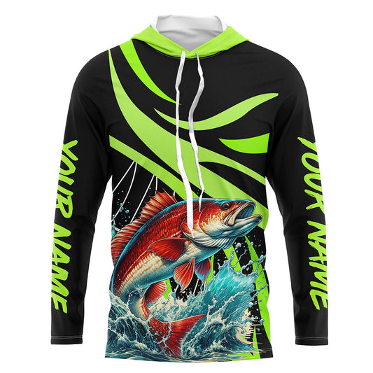 Personalized Redfish puppy Long Sleeve Fishing Shirts, Red drum Tournament Fishing Jerseys | Green NQS7425
