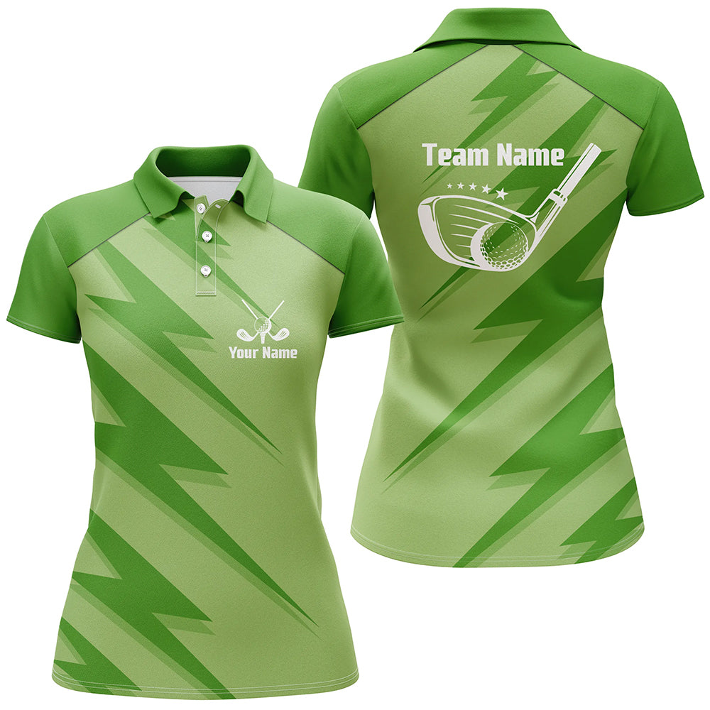 Personalized women golf polo shirts green lightning custom name and team name golf shirt, golfing gift NQS5408