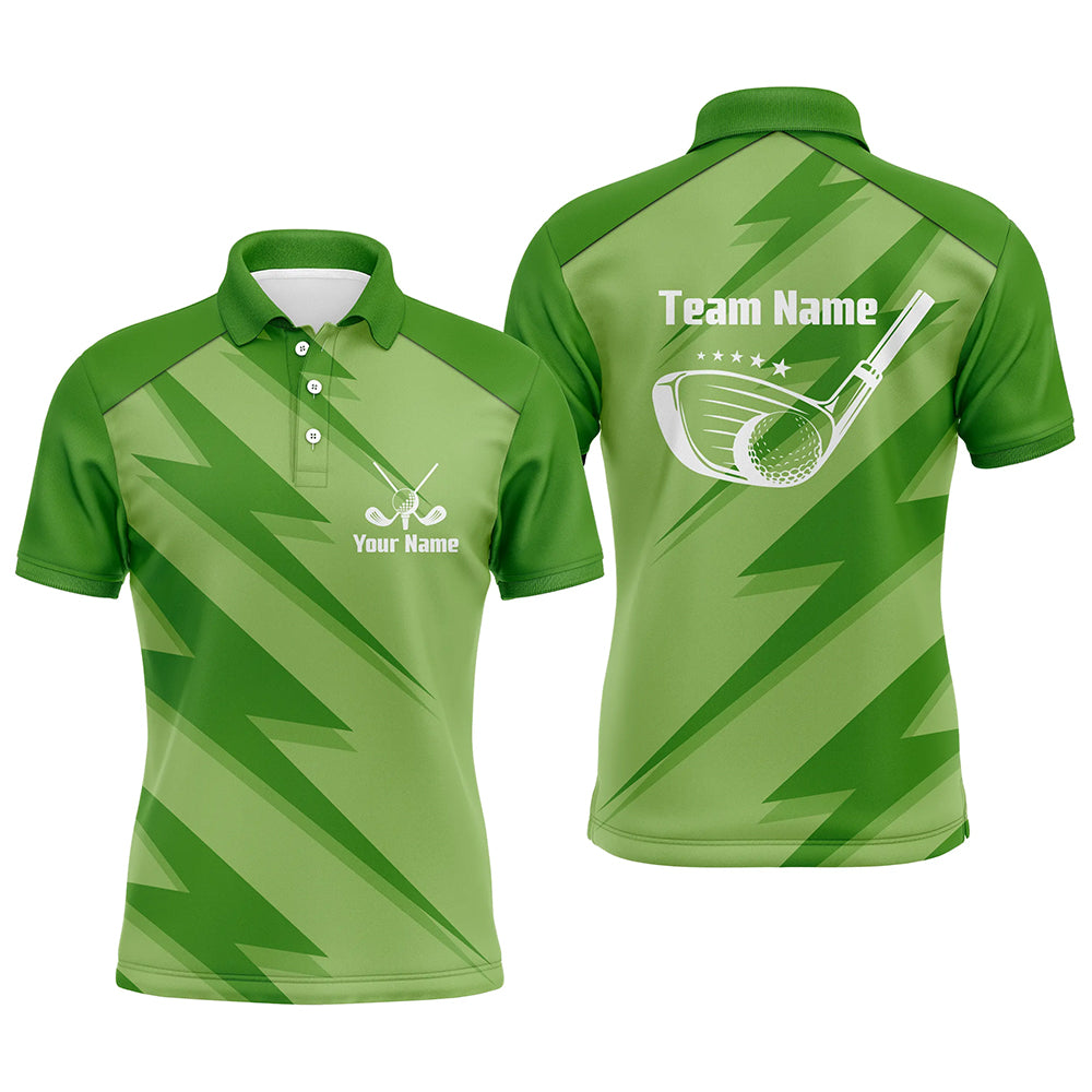 Mens golf polo shirt green lightning custom name and team name golf shirt, golfing gifts NQS5408