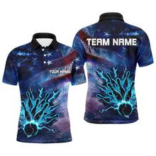 Load image into Gallery viewer, Personalized American flag blue lightning thunder Bowling shirts For Men Custom Team Bowling Jerseys NQS7686