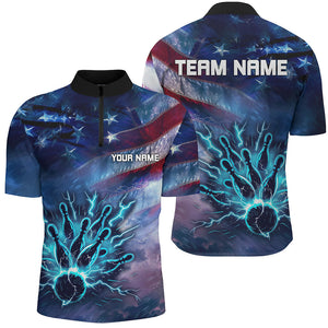 Personalized American flag blue lightning thunder Bowling shirts For Men Custom Team Bowling Jerseys NQS7686