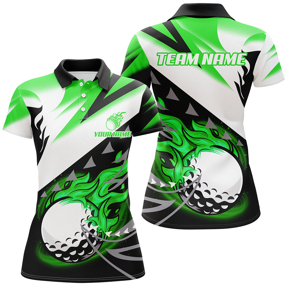 Black and White Women golf polo shirt custom flame golf ball golf apparel for ladies, golf gift| Green NQS8001