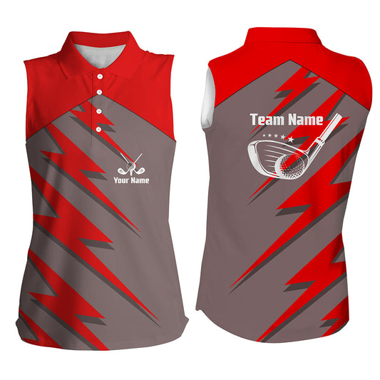 Womens sleeveless polo shirts red lightning custom name and team name golf shirt, golfing gifts NQS6089