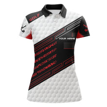 Load image into Gallery viewer, Black and white Golf ball pattern Womens golf polo shirts Custom Golf outfit for ladies | Red NQS8204