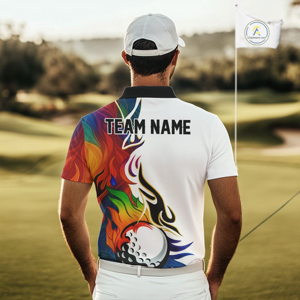 Colorful Rainbow Flame golf ball Mens golf polo shirts custom team golf jerseys, golf attire for men NQS10399