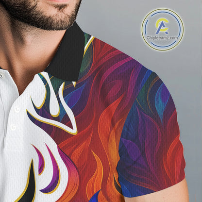 Colorful Rainbow Flame golf ball Mens golf polo shirts custom team golf jerseys, golf attire for men NQS10399