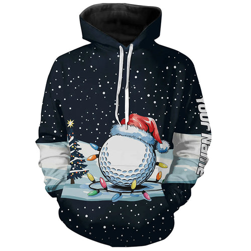 Blue Christmas Golf Ball in Snow Golf Hoodies Custom Christmas Golf Hoodie Golf gifts NQS9129