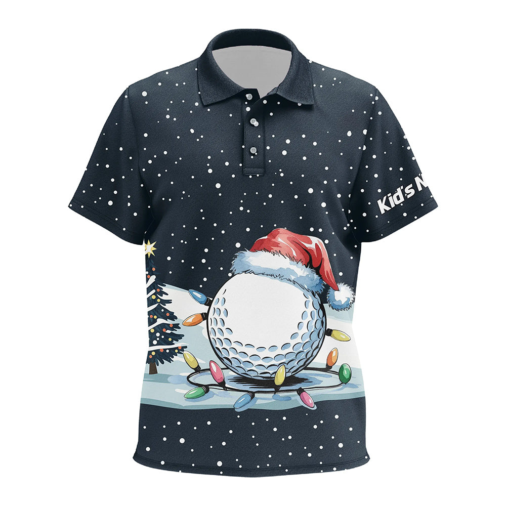 Blue Christmas Golf Ball in Snow Kid Golf Polo Shirts Custom Christmas Golf shirt for Kid NQS9129