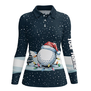 Blue Christmas Golf Ball in Snow Womens Golf Polo Shirts Custom Christmas Golf shirt for ladies NQS9129