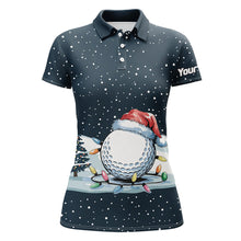 Load image into Gallery viewer, Blue Christmas Golf Ball in Snow Womens Golf Polo Shirts Custom Christmas Golf shirt for ladies NQS9129