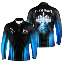 Load image into Gallery viewer, Black and Blue Light Bowling Polo, 1/4 Zip Shirts For Men Custom Bowling Team Jerseys, Bowler Outfit NQS9131