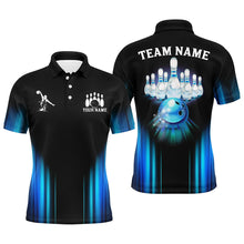 Load image into Gallery viewer, Black and Blue Light Bowling Polo, 1/4 Zip Shirts For Men Custom Bowling Team Jerseys, Bowler Outfit NQS9131