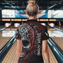 Load image into Gallery viewer, Red and Black Skull Scroll Women Bowling Polo, Quarter Zip Shirts Custom Skull Team bowling Jersey NQS9331