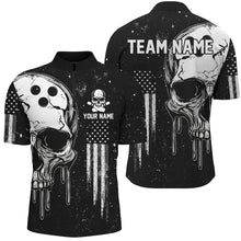 Load image into Gallery viewer, Personalized Black and White grunge American Flag Skull Bowling Team Shirts, Patriotic Bowling Jerseys NQS8601