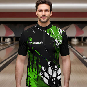 Black and Green Mens bowling shirts Custom retro bowling ball and pins bowling team league jerseys NQS9475