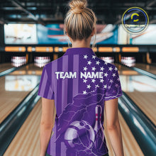 Load image into Gallery viewer, Personalized Purple American flag Lightning thunder Custom Women Bowling Team Shirts Bowling Jersey NQS9858