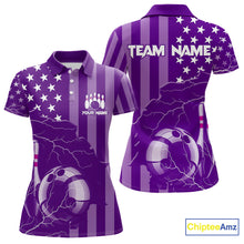 Load image into Gallery viewer, Personalized Purple American flag Lightning thunder Custom Women Bowling Team Shirts Bowling Jersey NQS9858