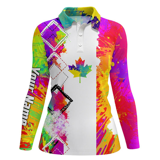 Womens golf polo shirts watercolor Canada flag patriot custom golf shirts for women, ladies golf tops NQS5410