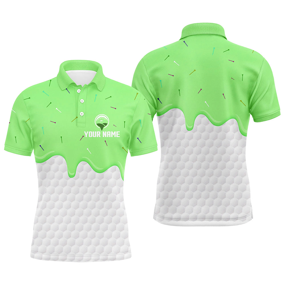 Mens golf polo shirts custom green Ice Cream Melting On Golf Ball, golf gifts for mens NQS7769