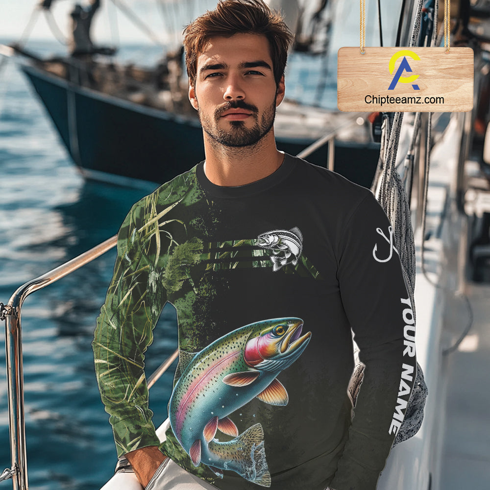Rainbow Trout fishing camouflage Custom performance long sleeve Fishing Shirts, Trout Fishing jerseys NQS10080