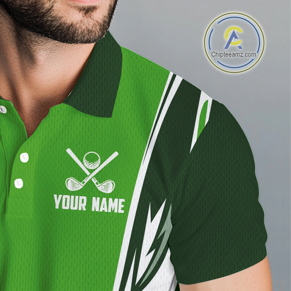 Green and white Mens golf polo shirts custom golf attire for men, gifts for golf lovers NQS10084