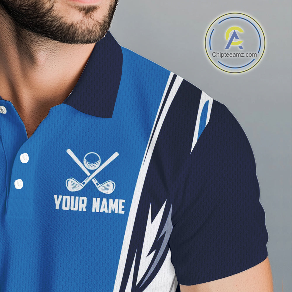 Blue and white Mens golf polo shirts custom golf attire for men, gifts for golf lovers NQS10085