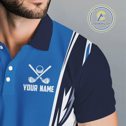 Blue and white Mens golf polo shirts custom golf attire for men, gifts for golf lovers NQS10085