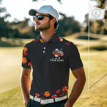 Funny black orange Thanksgiving pattern Golf Polo Shirt For Men custom Turkey golf tops NQS10838