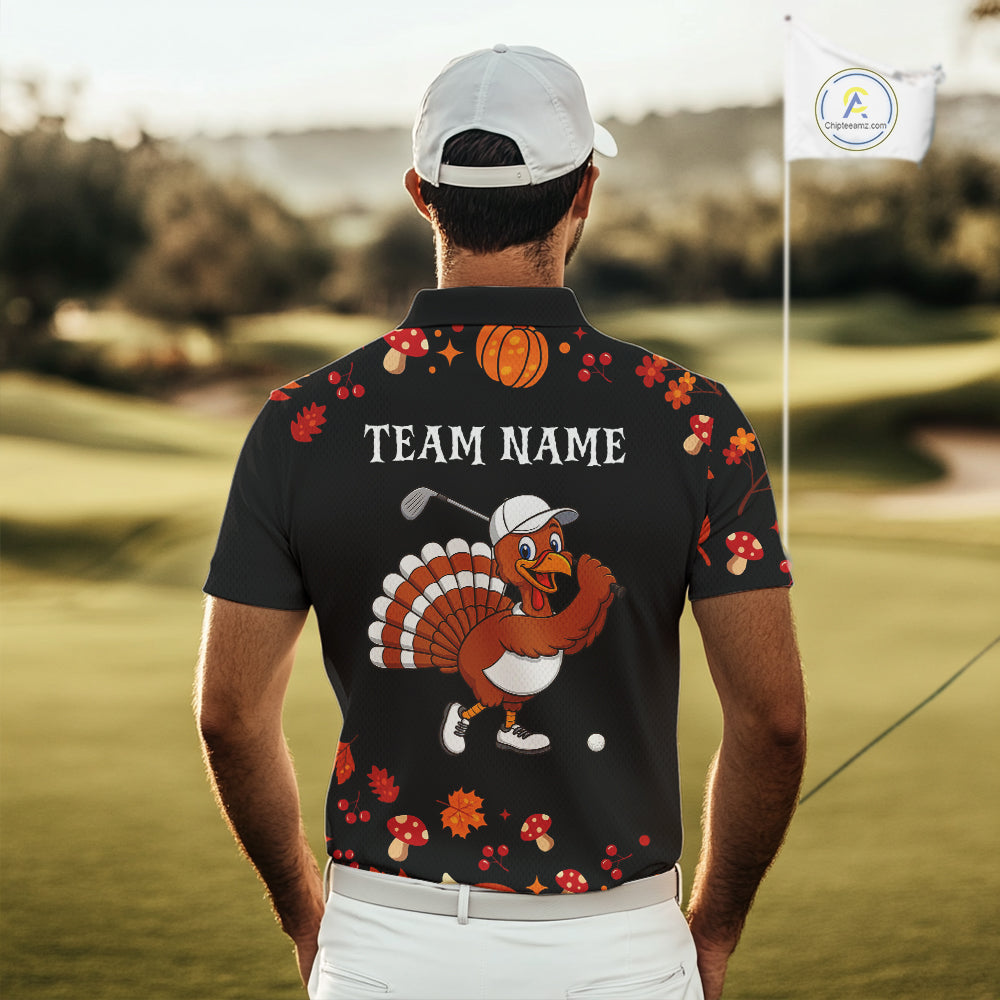 Funny black orange Thanksgiving pattern Golf Polo Shirt For Men custom Turkey golf tops NQS10838
