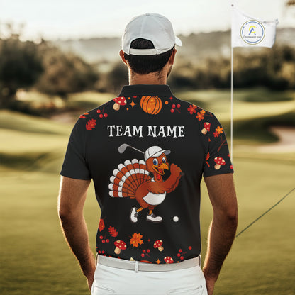 Funny black orange Thanksgiving pattern Golf Polo Shirt For Men custom Turkey golf tops NQS10838