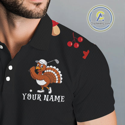 Funny black orange Thanksgiving pattern Golf Polo Shirt For Men custom Turkey golf tops NQS10838