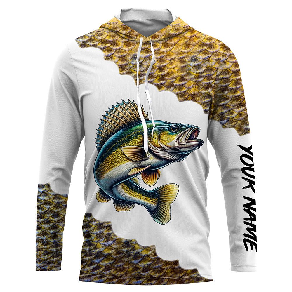 Walleye fishing scales shirts for men Customize name Performance Long Sleeve fishing apparel NQS1110