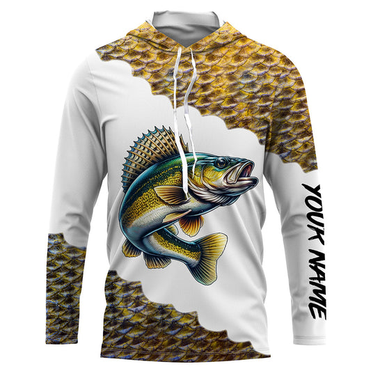 Walleye fishing scales shirts for men Customize name Performance Long Sleeve fishing apparel NQS1110