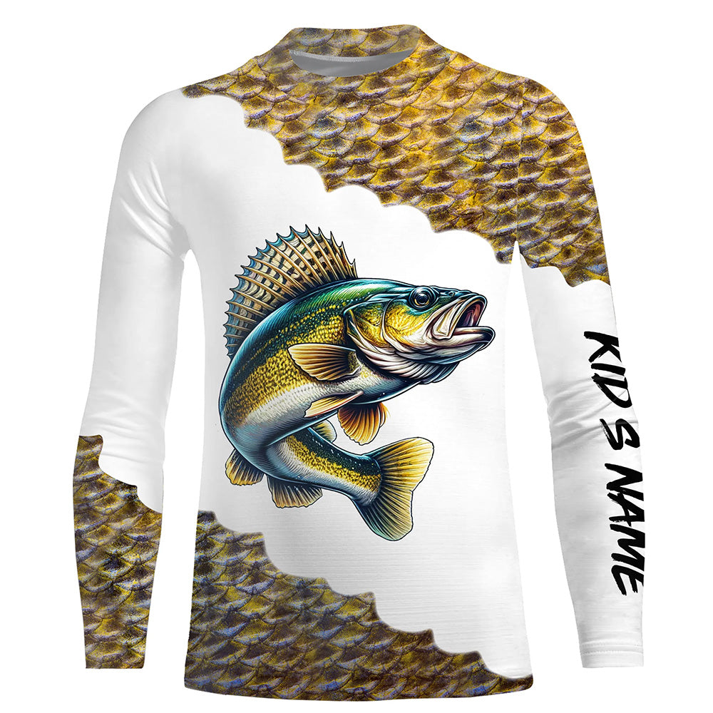 Walleye fishing scales shirts for men Customize name Performance Long Sleeve fishing apparel NQS1110