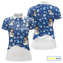 Load image into Gallery viewer, Blue and White Snowman Christmas pattern Golf Polo shirt For women Custom ladies Christmas golf shirt NQS11004