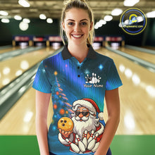 Load image into Gallery viewer, Funny Santa Christmas Bowling Shirts For Women Custom Blue Christmas Night Bowling Team Jersey NQS11010