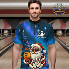 Load image into Gallery viewer, Funny Santa Christmas Bowling Shirts For Men Custom Blue Christmas Night Bowling Team Jersey NQS11010