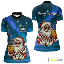 Load image into Gallery viewer, Funny Santa Christmas Bowling Shirts For Women Custom Blue Christmas Night Bowling Team Jersey NQS11010