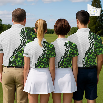 Custom White and Green shamrock pattern Golf Polo Shirts For Men, St Patrick's day team mens golf top NQS11208
