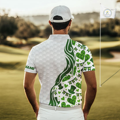 Custom White and Green St Patrick's day pattern Golf Polo Shirts For Men, team mens golf outfit NQS11209