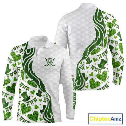 Custom White and Green St Patrick's day pattern Golf Polo Shirts For Men, team mens golf outfit NQS11209