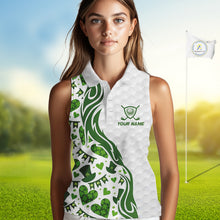 Load image into Gallery viewer, Custom White and Green St Patrick&#39;s day pattern Sleeveless Golf Polo Shirts, team ladies golf outfit NQS11209