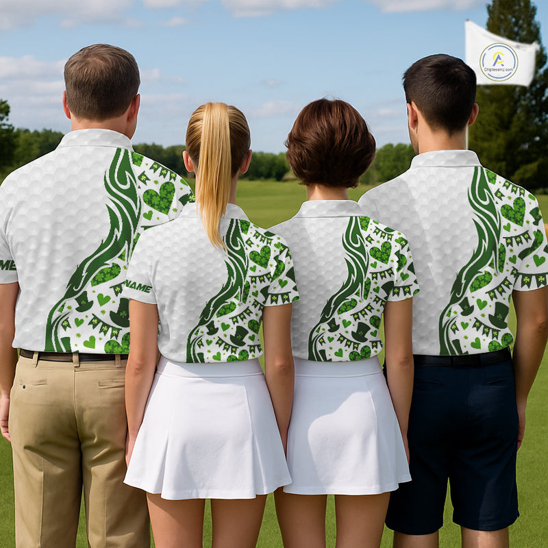 Custom White and Green St Patrick's day pattern Golf Polo Shirts For Men, team mens golf outfit NQS11209