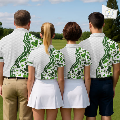 Custom White and Green St Patrick's day pattern Golf Polo Shirts For Men, team mens golf outfit NQS11209