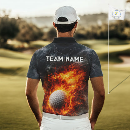 Custom Orange Flame Lightning Thunder Mens Golf Polo Shirt, Golf attire For Men Golfing Gifts NQS11619