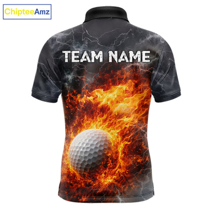 Custom Orange Flame Lightning Thunder Mens Golf Polo Shirt, Golf attire For Men Golfing Gifts NQS11619