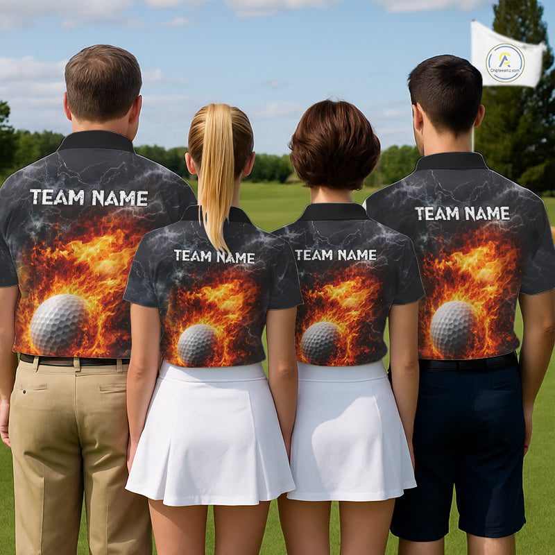 Custom Orange Flame Lightning Thunder Mens Golf Polo Shirt, Golf attire For Men Golfing Gifts NQS11619