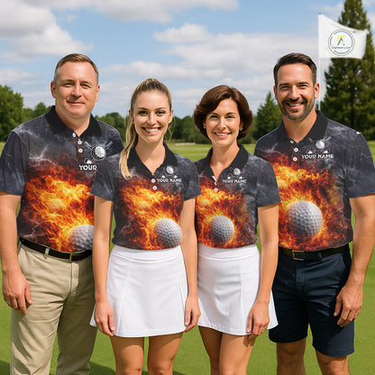 Custom Orange Flame Lightning Thunder Mens Golf Polo Shirt, Golf attire For Men Golfing Gifts NQS11619